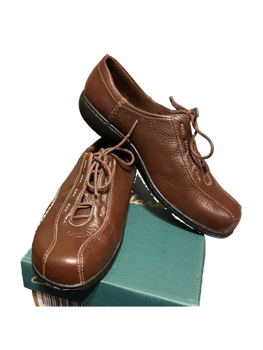 Clark S 8 1/2 W Women’s Comfort Leather Shoe Slip On Redwood/Brown Scrape Inside